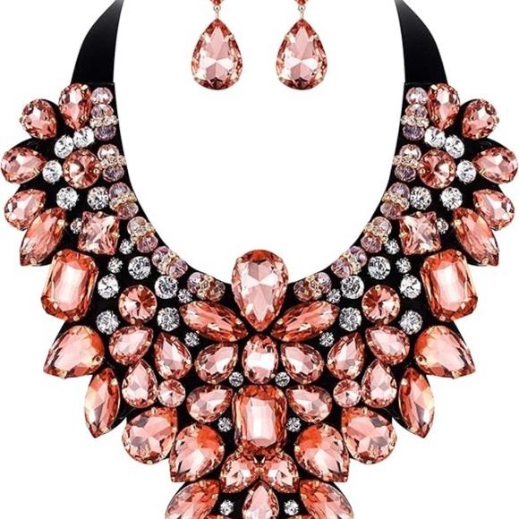 Jewelry - 9 Color Rhinestone Champagne Crystal Costume Statement Necklace and Earring Set